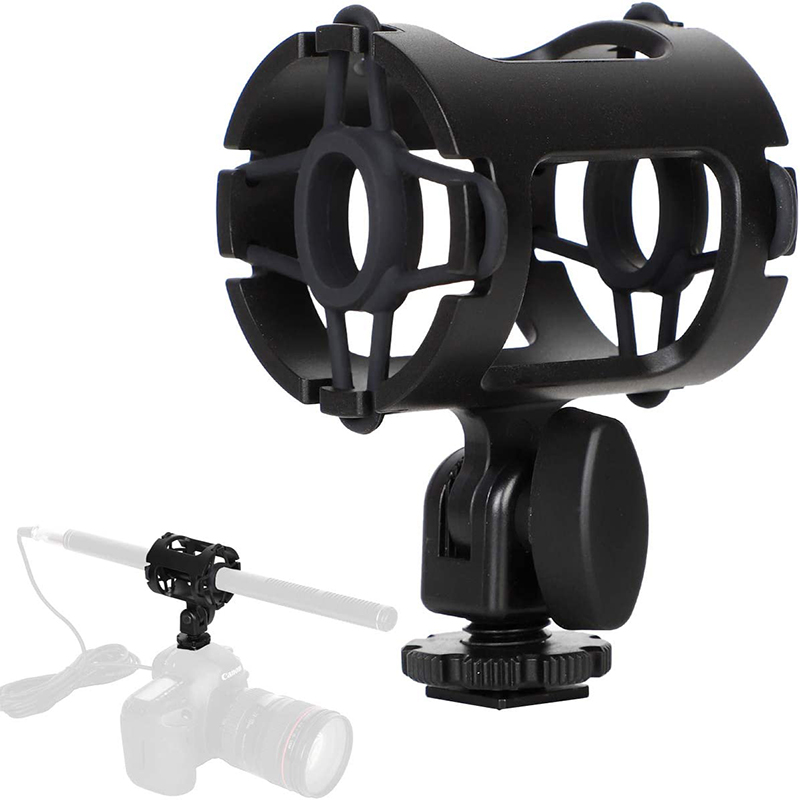 Easy Hood Microphone Shock Mount Holder with Cold Shoe for Camera Shoes and Boompoles, Fits 19-25mm Diameter Shotgun Mics