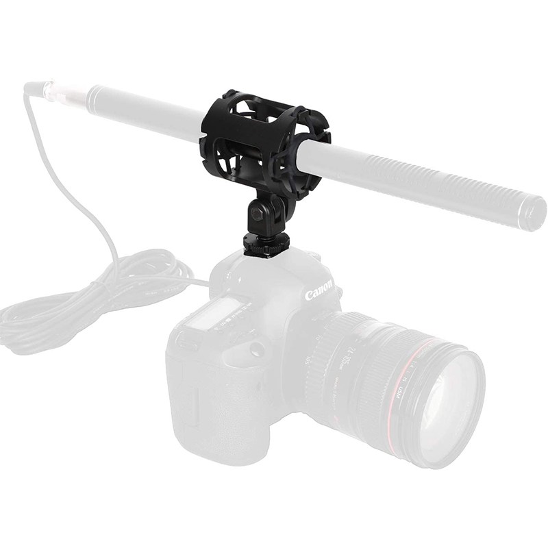 Easy Hood Microphone Shock Mount Holder with Cold Shoe for Camera Shoes and Boompoles, Fits 19-25mm Diameter Shotgun Mics