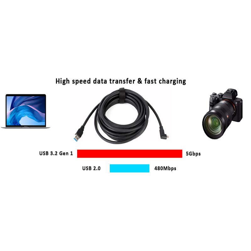 Easy Hood USB 3.0 A to USB C Cable Right Angle, 10ft/16ft 90 Degree Type C Charging Data Transfer Cord for Sony A7S3 A73 A7R4 Nikon Z6/Z7 Canon EOS R G7X Mark III Fuji X-T3