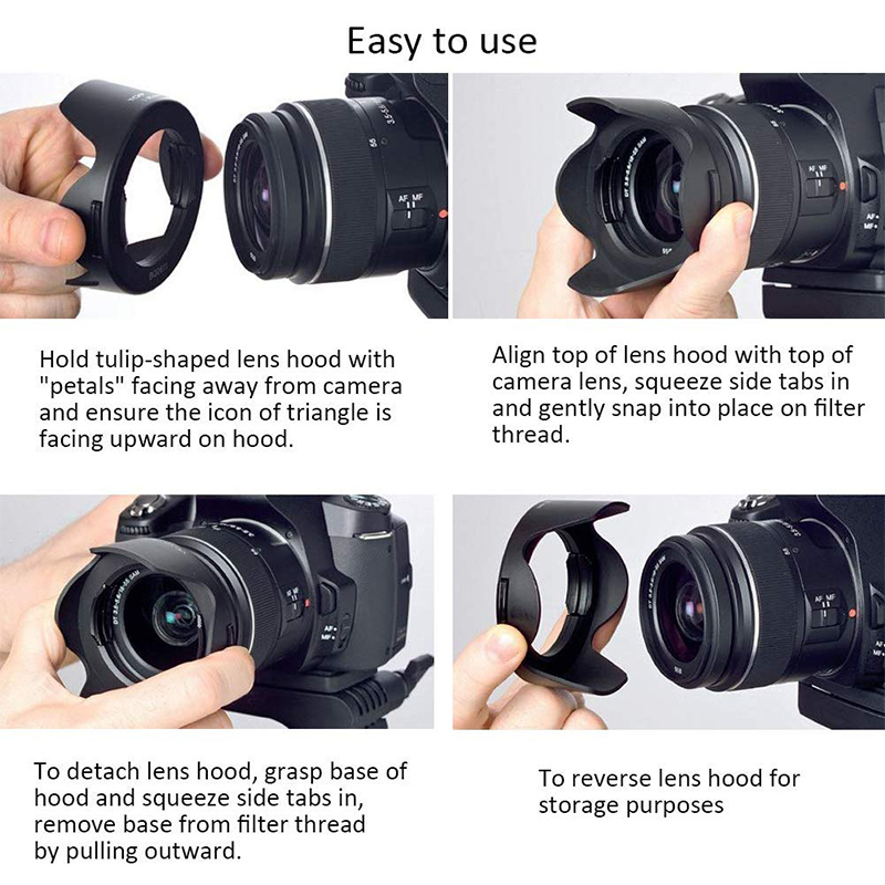 Easy Hood Camera Lens Hood, Multi-size Universal Snap-on Reversible Lens Hood for Canon Nikon Sony Fuji Olympus Pentax 18-135mm EF-S Lens