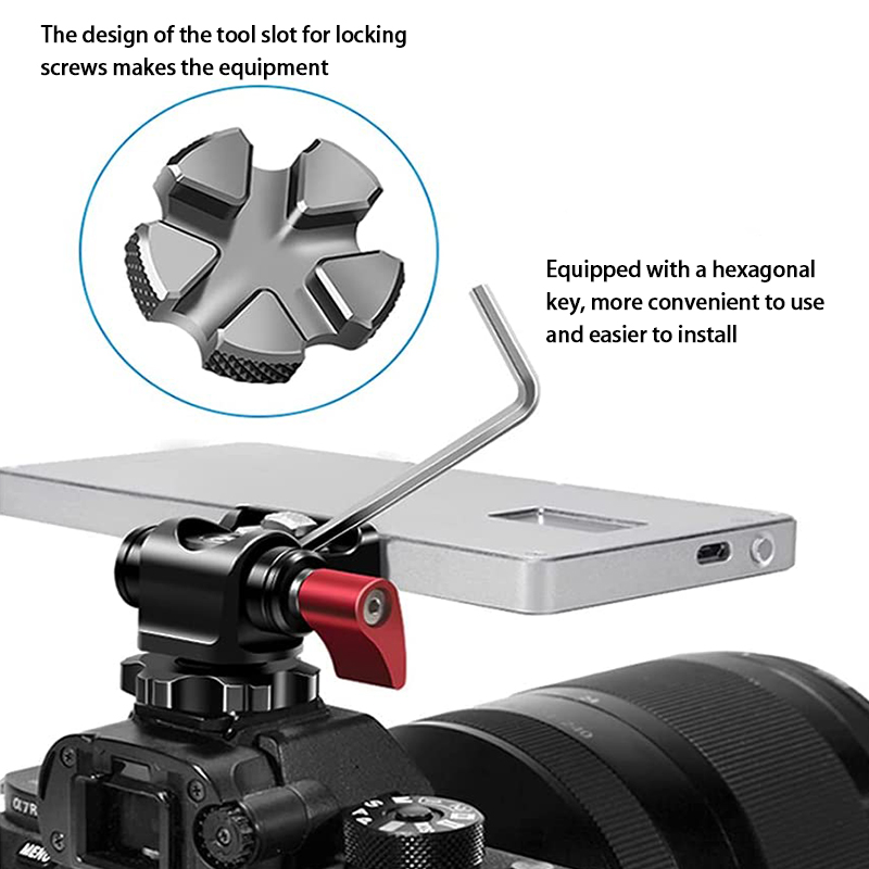 Easy Hood Adjustable Camera Monitor Mount with Hot Shoe Mini Ball Head Mounting Adapter Rotatable and Tilt Adjustable Tripod Head