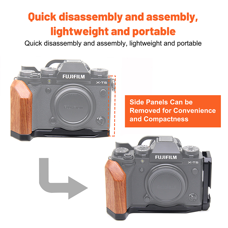 Easy Hood FUJIFILM X-T5 Wooden Handgrip L-Shape Grip Quick Release Plate for Arca Can be Installed Stabilizer, Alloy Material, Multi Hole Interface Complete,Comfortable Grip