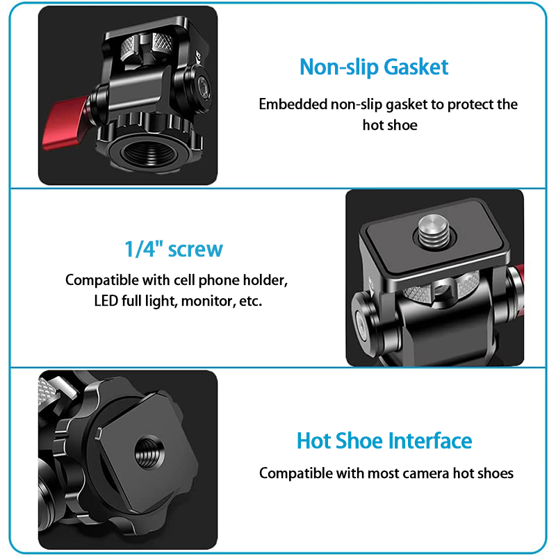 Easy Hood Adjustable Camera Monitor Mount with Hot Shoe Mini Ball Head Mounting Adapter Rotatable and Tilt Adjustable Tripod Head