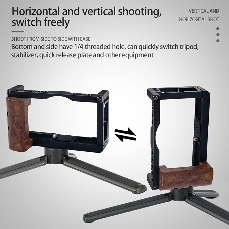 Easy Hood Camera Cage for G7X Mark III, Vlogging Video Shooting Filmmaking Camera Rig with Wooden Grip, 1/4