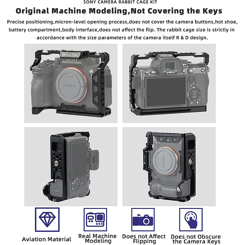 Easy Hood Camera Cage for Sony Alpha 7RIII / A7RII / Alpha 7 IV (ILCE-7M4 /A7M4) / Alpha 7 III (ILCE-7M3/α7 III/Alpha 7 II (ILCE-7M2/α7 II) Camera